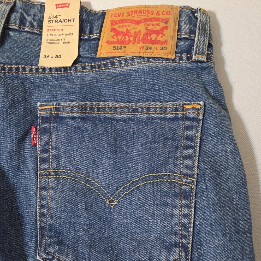 NEWLevi's 514 Straight Fit Jeans Men 34x30 Blue Stretch Denim $69 MSRP
